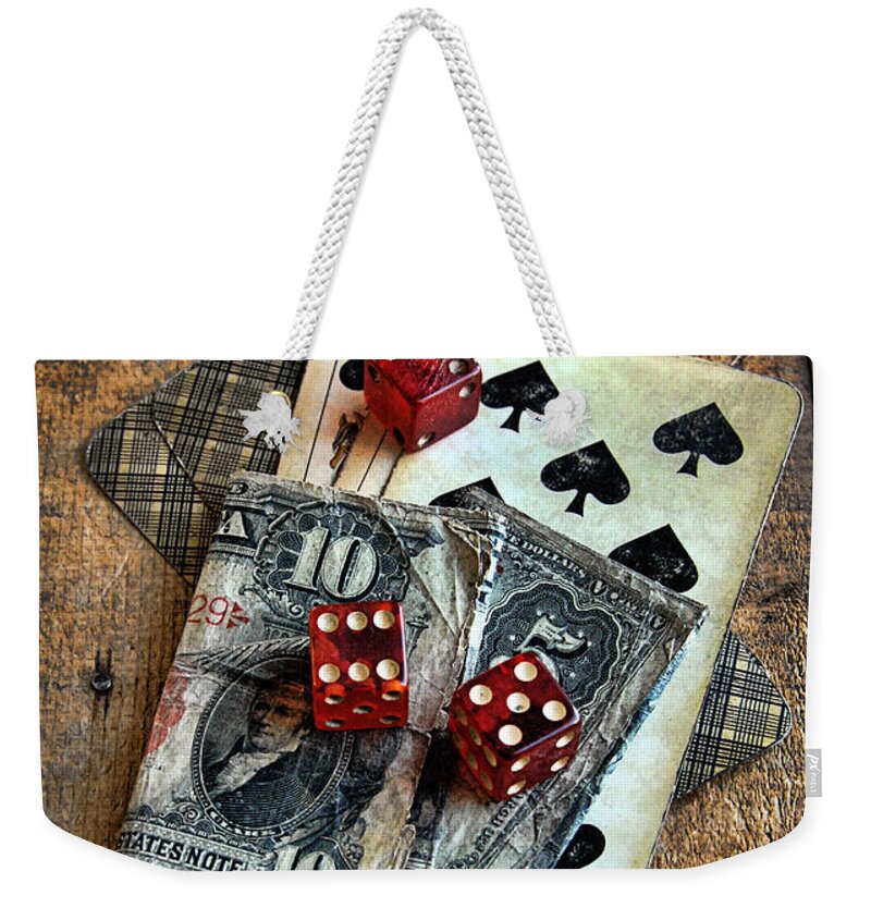 Cards Weekender Tote Bag featuring the photograph Vintage Cards Dice and Cash by Jill Battaglia
