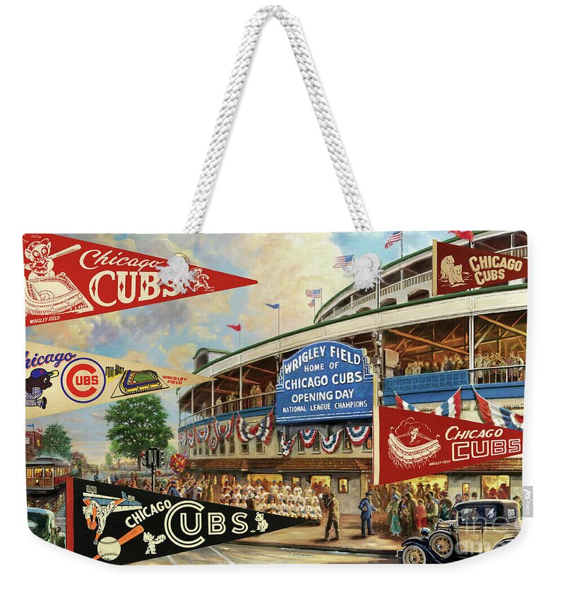 Baseball Weekender Tote Bag featuring the digital art Vintage Chicago Cubs by Steven Parker