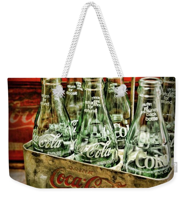Paul Ward Weekender Tote Bag featuring the photograph Vintage Coke Six Pack Carrier by Paul Ward