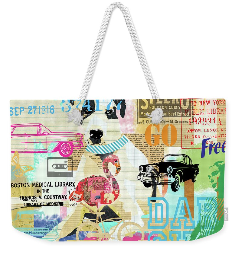 Vintage Collage Dane Weekender Tote Bag featuring the mixed media Vintage Collage Dane by Claudia Schoen