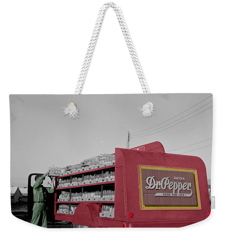Dr Pepper Weekender Tote Bag featuring the photograph Vintage Dr Pepper Truck by Andrew Fare
