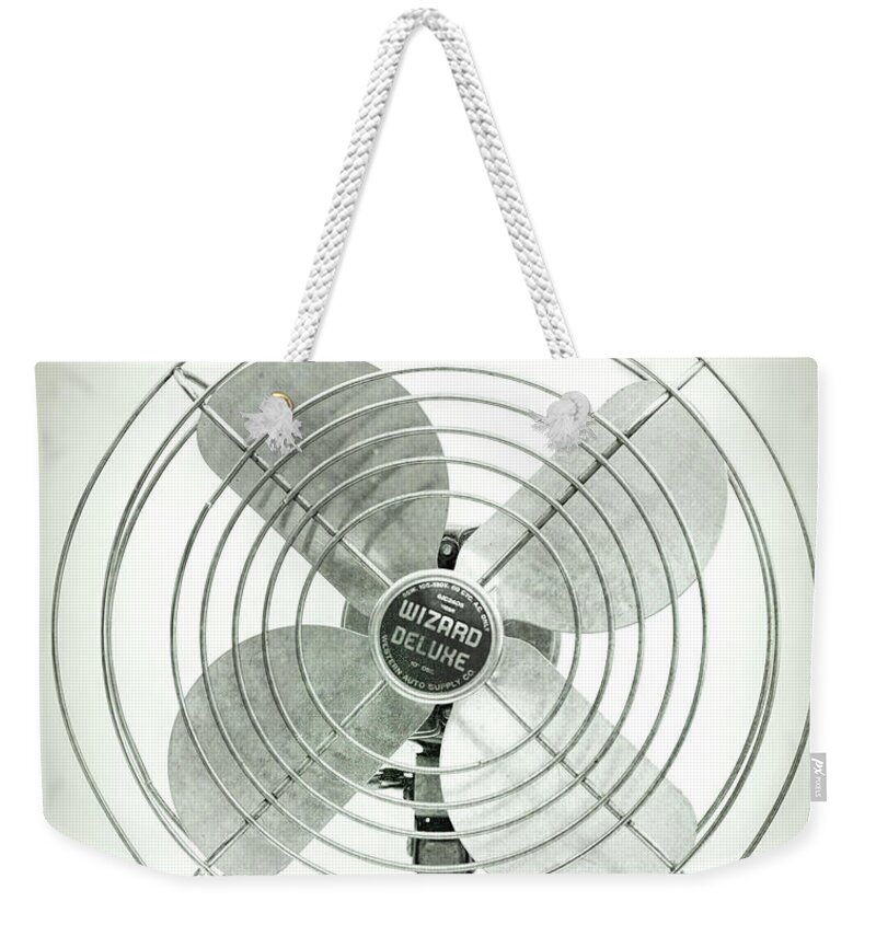 Terry D Photography Weekender Tote Bag featuring the photograph Vintage Electric Fan Black and White by Terry DeLuco