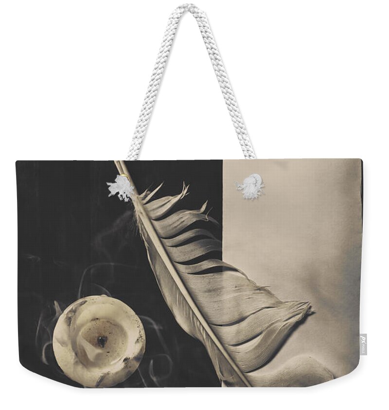 Old Weekender Tote Bag featuring the photograph Vintage farewell note by Jorgo Photography