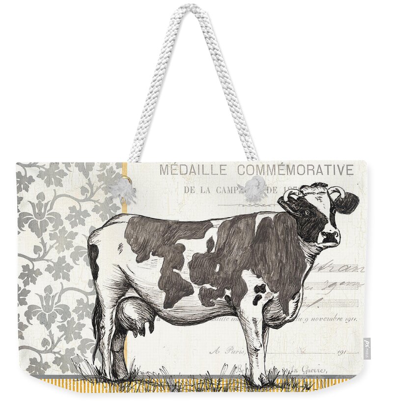 Cow Weekender Tote Bag featuring the painting Vintage Farm 4 by Debbie DeWitt