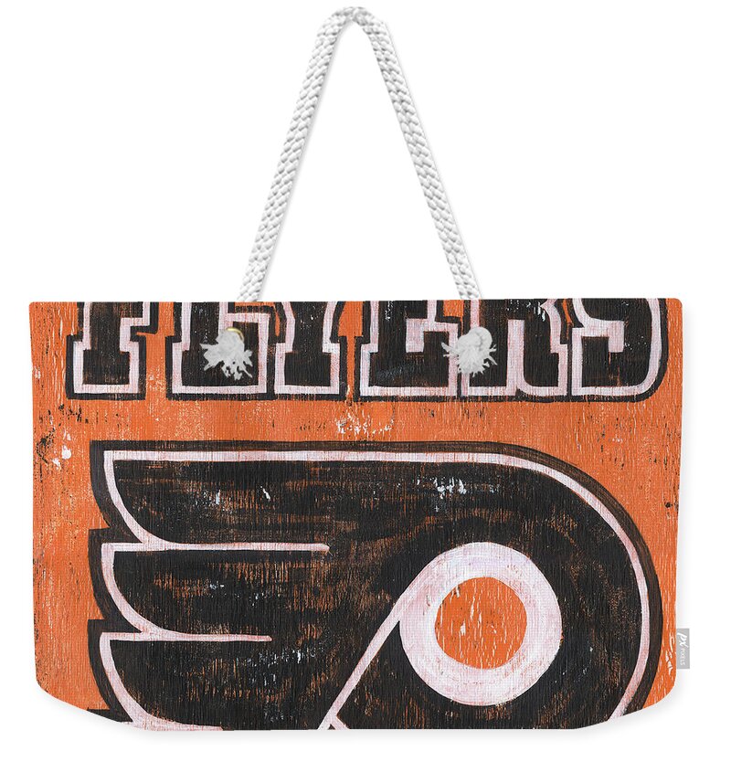 Philadelphia Weekender Tote Bag featuring the painting Vintage Flyers Sign by Debbie DeWitt