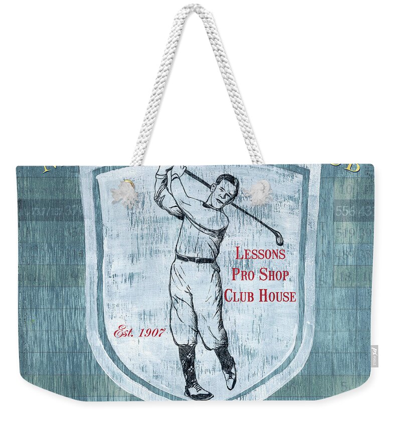 Golf Weekender Tote Bag featuring the painting Vintage Golf Blue 1 by Debbie DeWitt