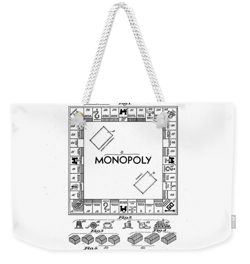 1935 Weekender Tote Bag featuring the photograph Vintage Monopoly Patent 1935 by Bill Cannon
