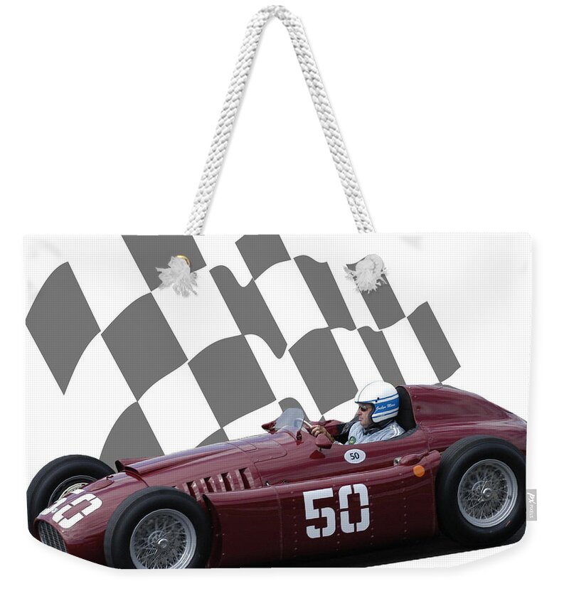 Racing Car Weekender Tote Bag featuring the photograph Vintage Racing Car and Flag 1 by John Colley