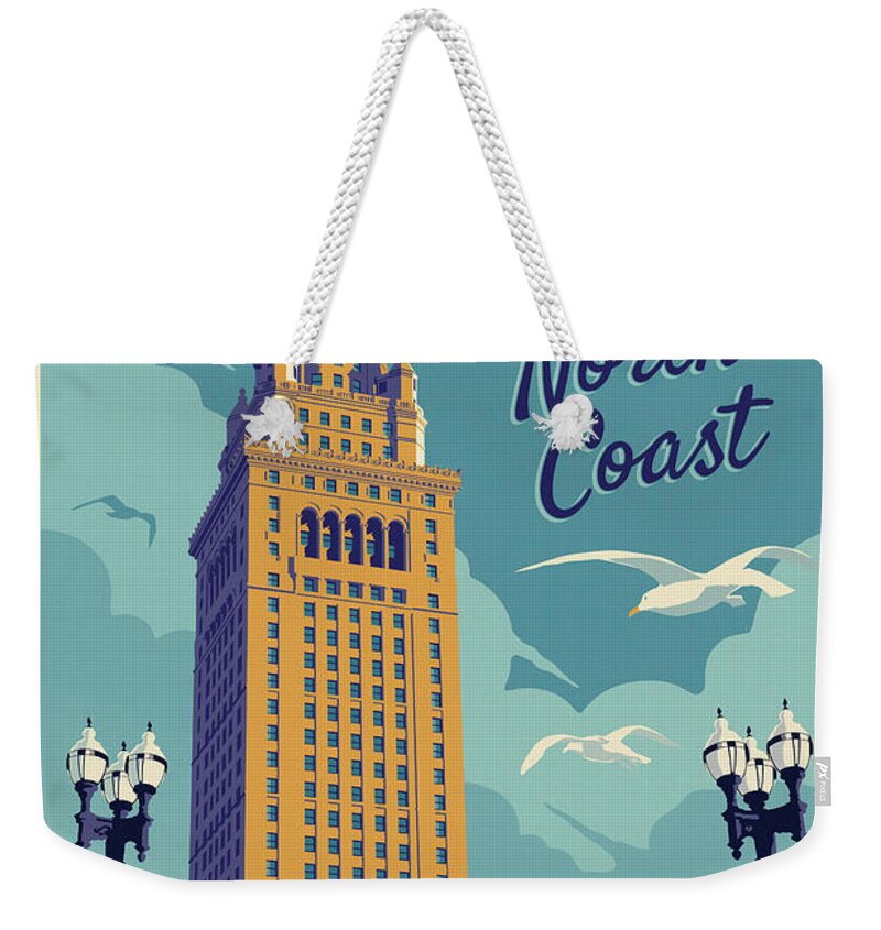 Cleveland Weekender Tote Bag featuring the digital art Cleveland Poster - Vintage Style Travel by Jim Zahniser