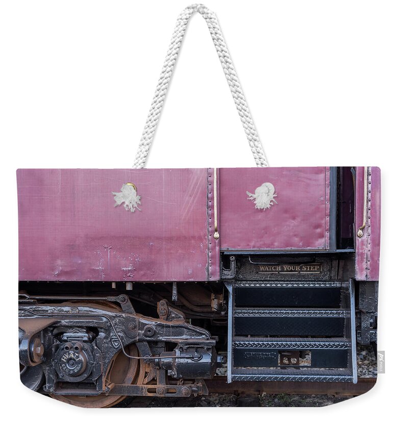 Terry D Photography Weekender Tote Bag featuring the photograph Vintage Train Car Steps by Terry DeLuco