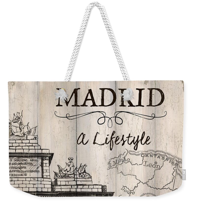 Travel Poster Weekender Tote Bag featuring the painting Vintage Travel Poster Madrid by Debbie DeWitt