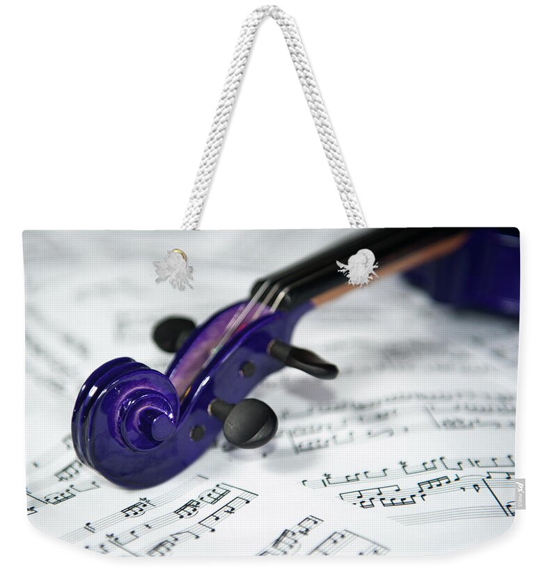 Helen Northcott Weekender Tote Bag featuring the photograph Violin Tuning Pegs by Helen Jackson