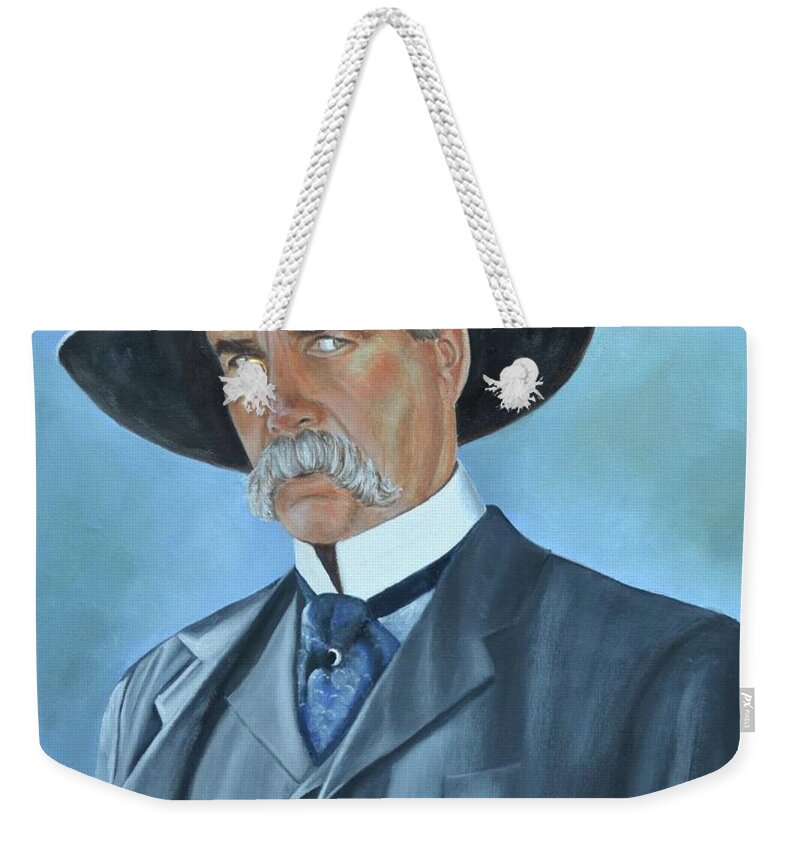 Sam Elliott Weekender Tote Bag featuring the painting Virgil Earp by Mary Rogers