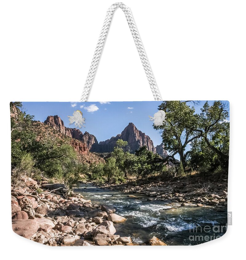 Boulder Weekender Tote Bag featuring the photograph Virgin River And The Watchman by Al Andersen