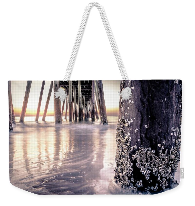 Sunrise Weekender Tote Bag featuring the photograph Virginia Beach Pier 2 by Larkin's Balcony Photography