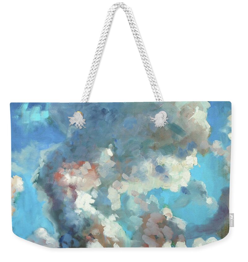 Cumulus Clouds Weekender Tote Bag featuring the painting Virginia Sky by Susan Bradbury