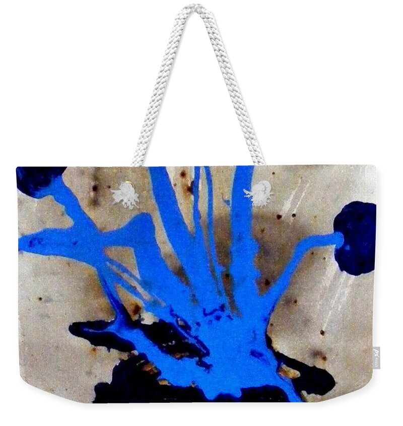 Flowers Weekender Tote Bag featuring the painting Virtually blue by Pearlie Taylor