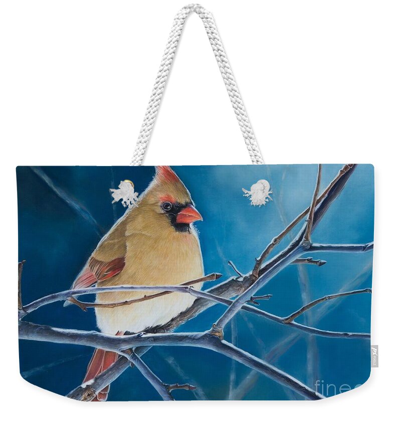 Cardinal Weekender Tote Bag featuring the pastel Visitor From Heaven by Joni Beinborn