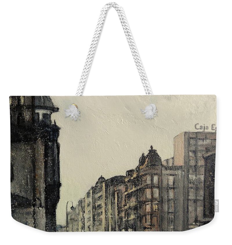 Leon Weekender Tote Bag featuring the painting Vista desde calle ancha-Leon by Tomas Castano