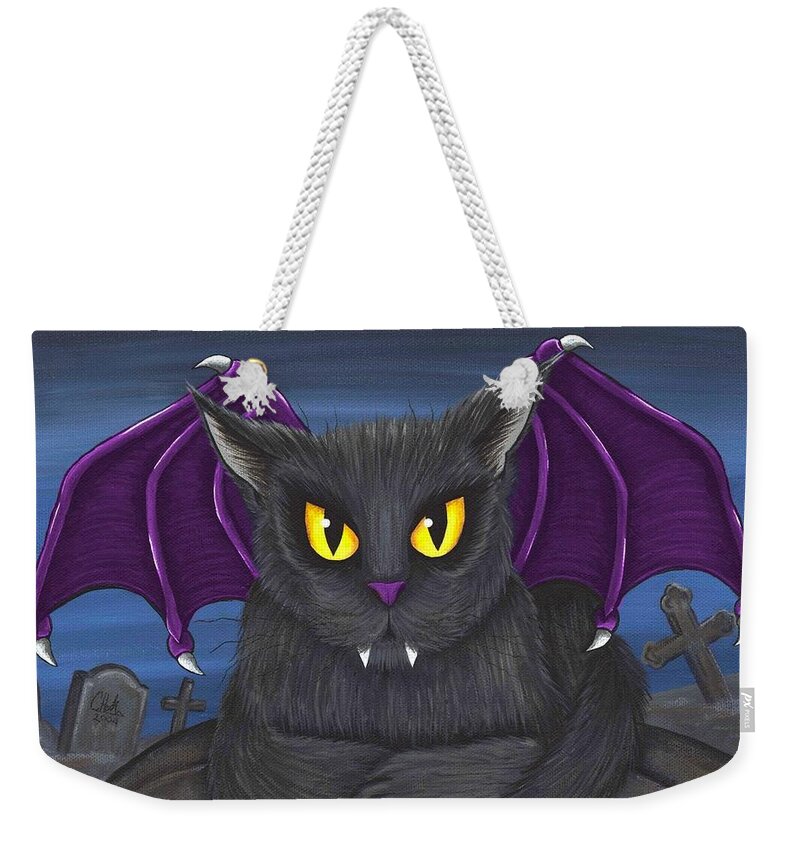 Grey Cat Weekender Tote Bag featuring the painting Vlad Vampire Cat by Carrie Hawks