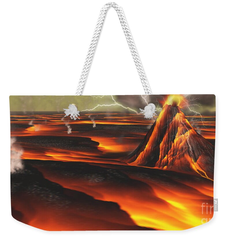 Volcanic Weekender Tote Bag featuring the painting Volcanic Planet by Corey Ford