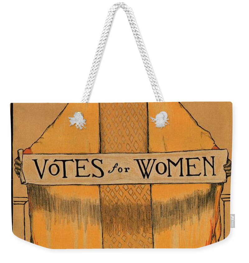 Votes For Women Weekender Tote Bag featuring the mixed media Votes for Women - Vintage Propaganda Poster by Studio Grafiikka