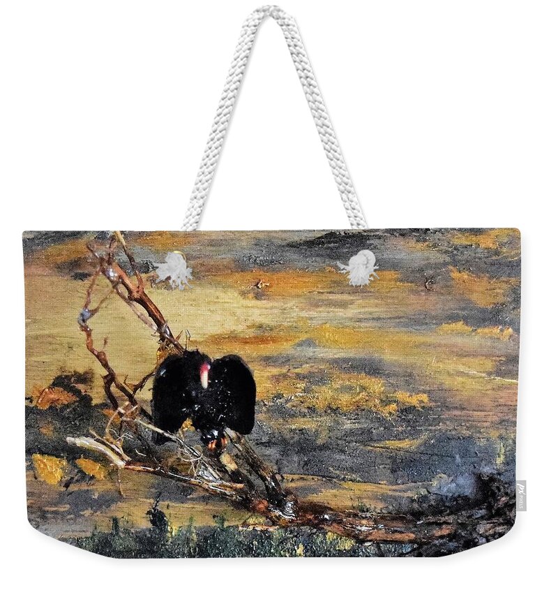 Vulture Weekender Tote Bag featuring the painting Vulture with Oncoming Storm by Roger Swezey