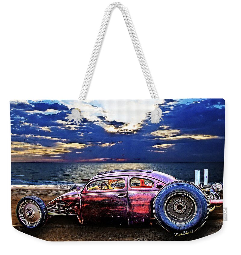 Rat Rod Weekender Tote Bag featuring the photograph Rat Rod Surf Monster at the Shore by Chas Sinklier