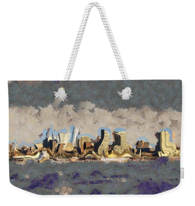 Skyline Weekender Tote Bag featuring the mixed media Wacky Philly Skyline by Trish Tritz