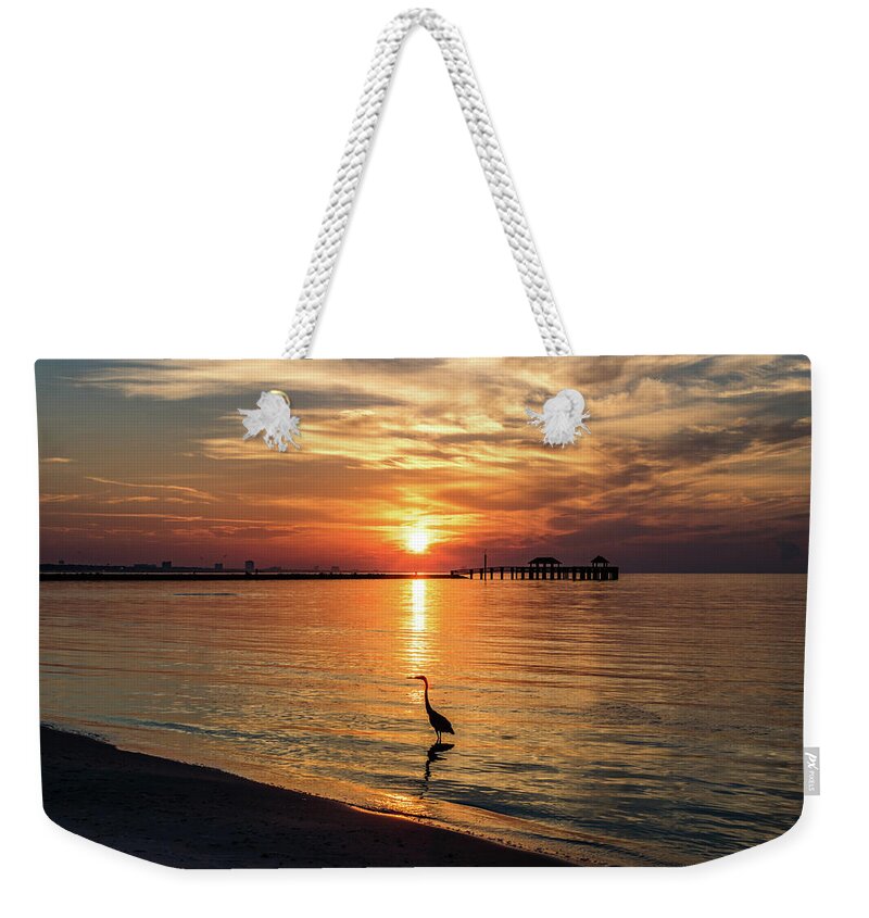 Shorebirds Weekender Tote Bag featuring the photograph Wading Heron At Sunrise by JASawyer Imaging