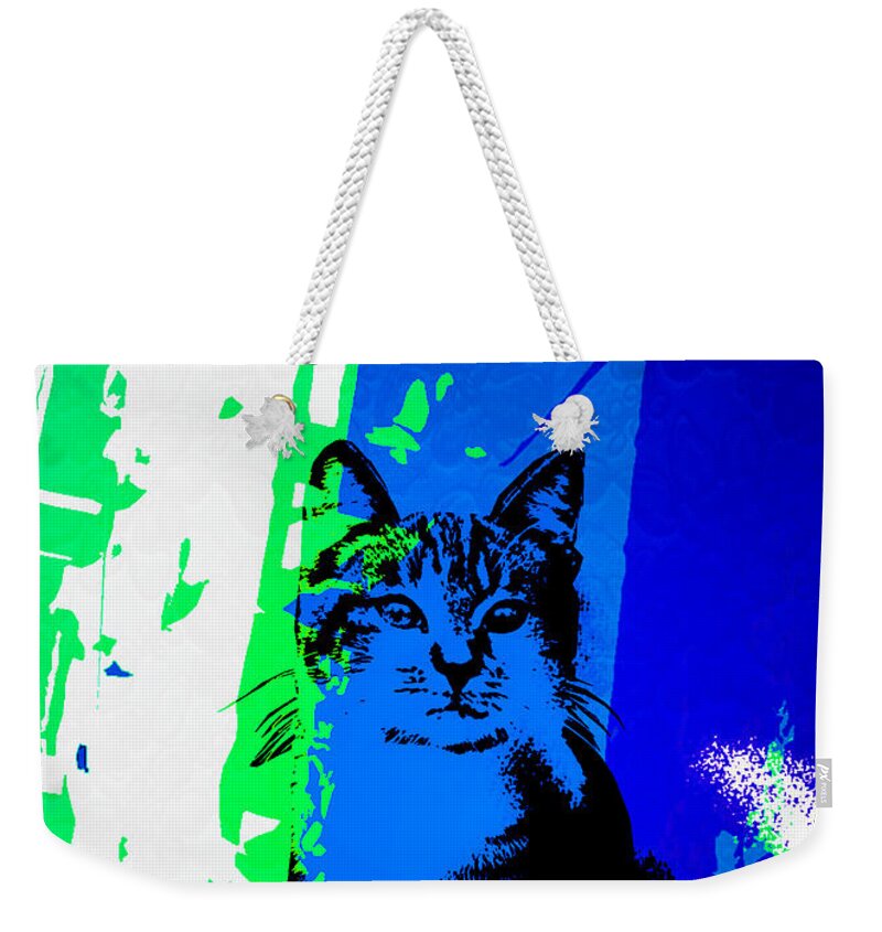 Cat Weekender Tote Bag featuring the digital art Wait and See by Asok Mukhopadhyay