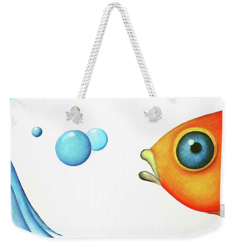 Whimsical Fish Weekender Tote Bag featuring the painting Wait Up by Oiyee At Oystudio