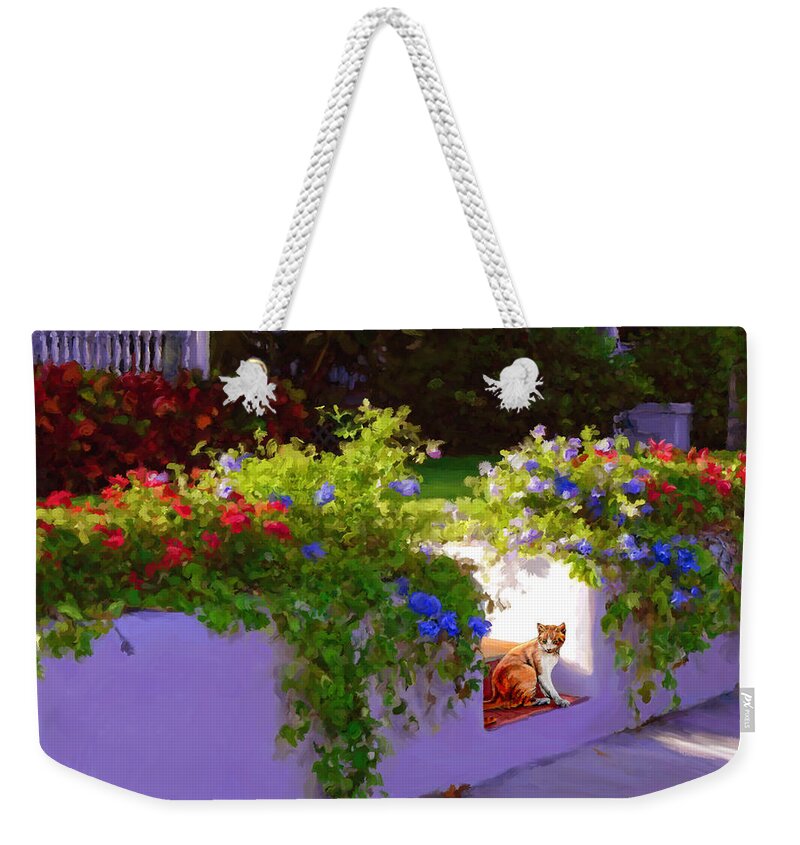 Cats Weekender Tote Bag featuring the painting Waiting for Friends by David Van Hulst