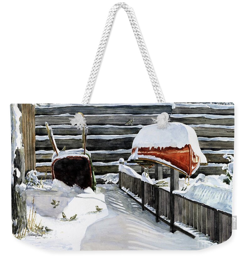 Canoe Weekender Tote Bag featuring the painting Waiting For Spring by William Band