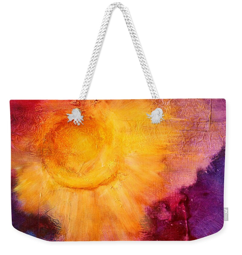 Abstract Weekender Tote Bag featuring the painting Waiting for the Sun by Nancy Merkle