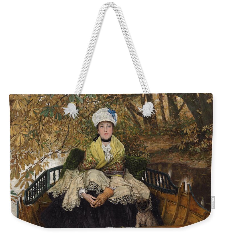 Row Weekender Tote Bag featuring the painting Waiting by James Jacques Joseph Tissot