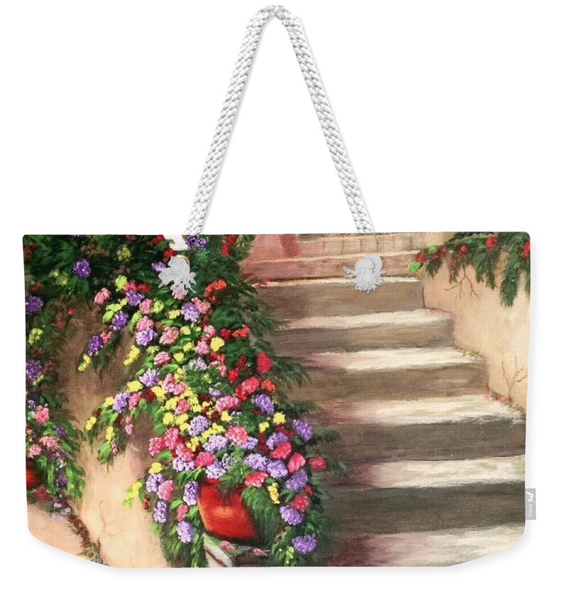 Flowers Weekender Tote Bag featuring the painting Waiting Patiently by Marlene Little