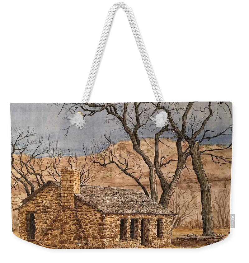Cabin Weekender Tote Bag featuring the painting Walker Homestead in Escalante Canyon by Rick Adleman