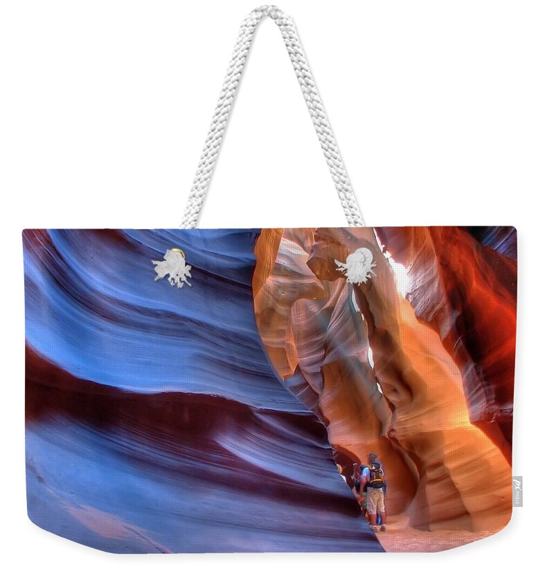 Antelope Weekender Tote Bag featuring the photograph Walking in Antelope Canyon by Farol Tomson