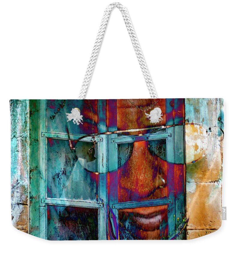 Face Weekender Tote Bag featuring the mixed media Walking through walls by Silva Wischeropp