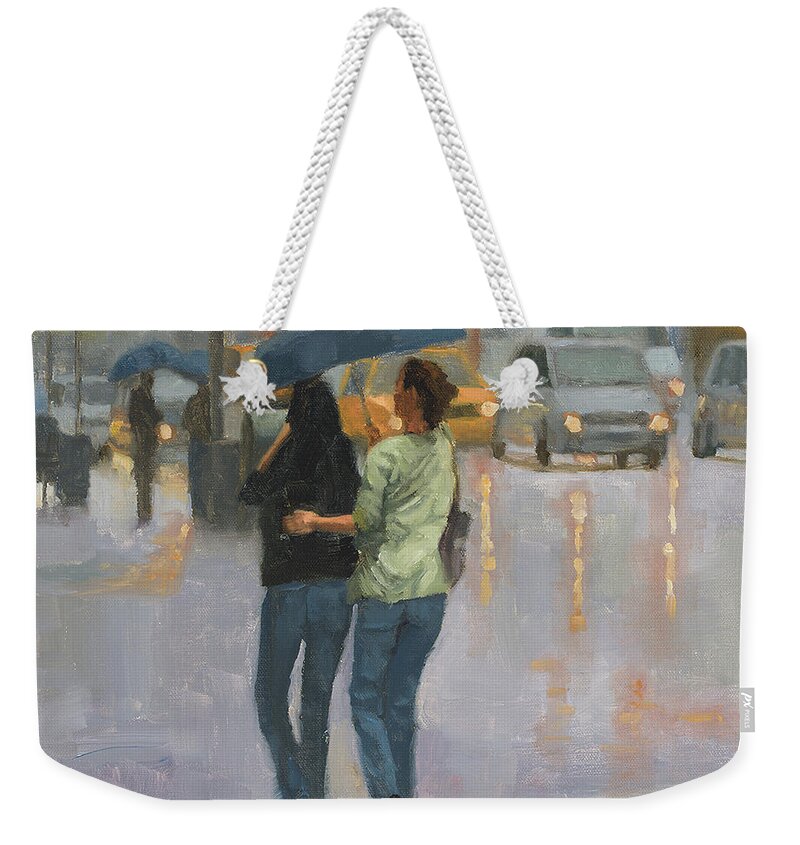 Oil Painting Weekender Tote Bag featuring the painting Walking with you by Tate Hamilton