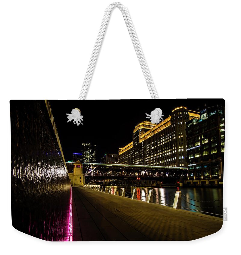 Chicago Weekender Tote Bag featuring the photograph Wall of water by Chicago River by Sven Brogren