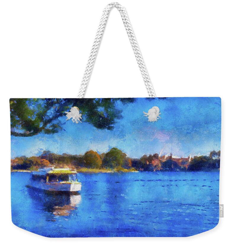 Castle Weekender Tote Bag featuring the photograph Walt Disney World Epcot World Showcase Lagoon Boat Ride 06 PA 02 by Thomas Woolworth