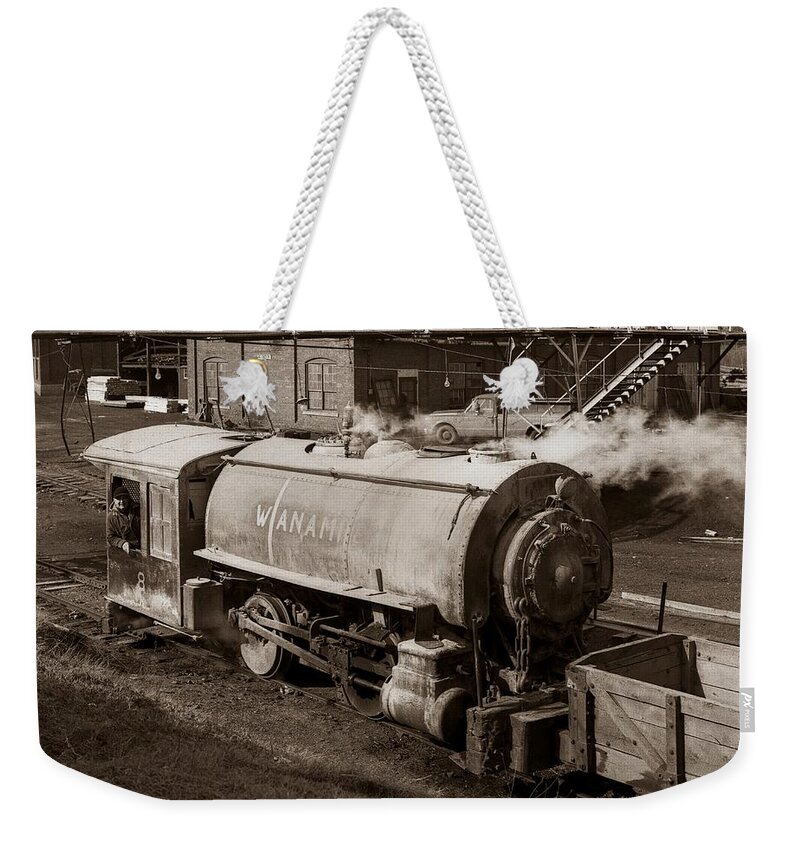 Wanamie Weekender Tote Bag featuring the photograph Wanamie Pennsylvania Coal Mine Locomotive Lokey 1969... by Arthur Miller