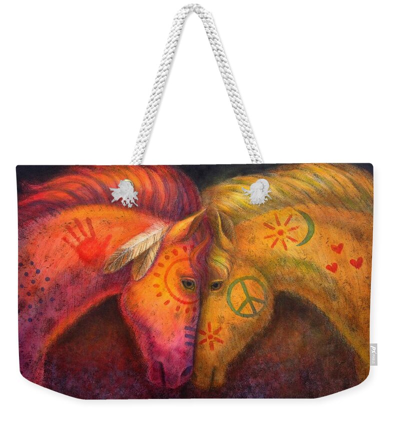 Horse Weekender Tote Bag featuring the painting War Horse and Peace Horse by Sue Halstenberg