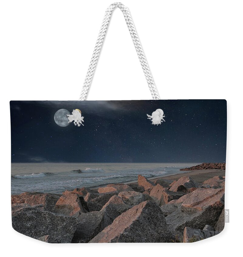  Weekender Tote Bag featuring the photograph Warm Moonrise At For Fisher by Phil Mancuso