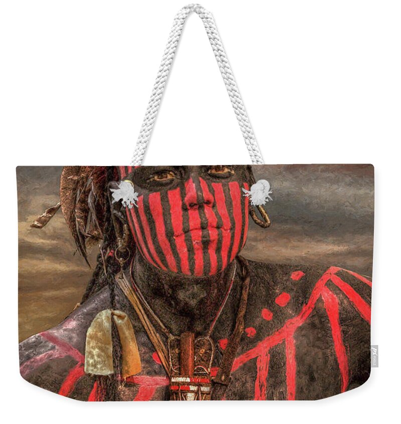 Warrior Weekender Tote Bag featuring the digital art Warpath Shawnee Indian by Randy Steele