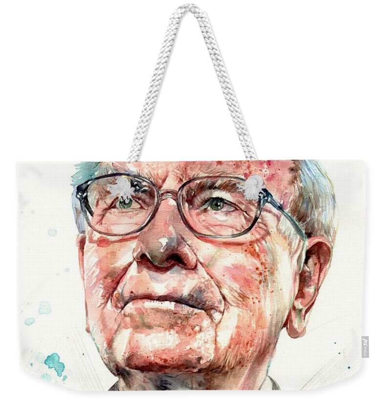 Warren Weekender Tote Bag featuring the painting Warren Buffett portrait by Suzann Sines