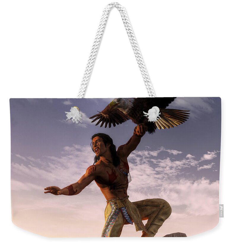  Weekender Tote Bag featuring the digital art Warrior and Eagle by Daniel Eskridge