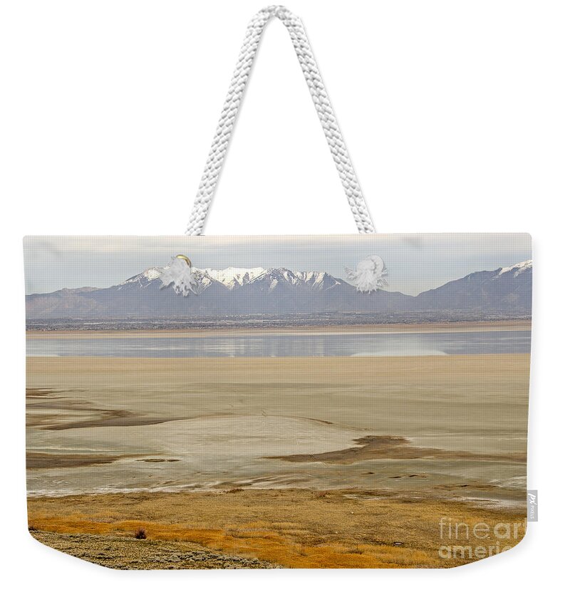 Antelope Island Weekender Tote Bag featuring the photograph Wasatch Mountains from Antelope Island by Sue Smith